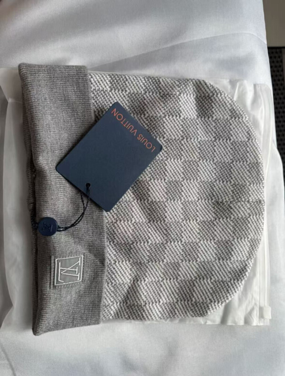 Louis Vuitton Damier Grey Wool Monogram Logo Beanie Hat